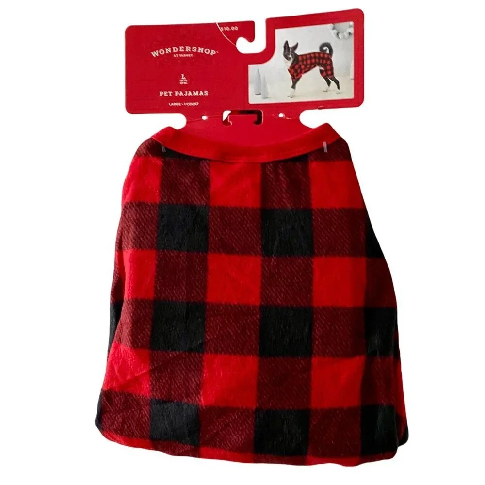 Wondershop Pet Pajamas Buffalo Check Black Red Dog Large NEW NWT